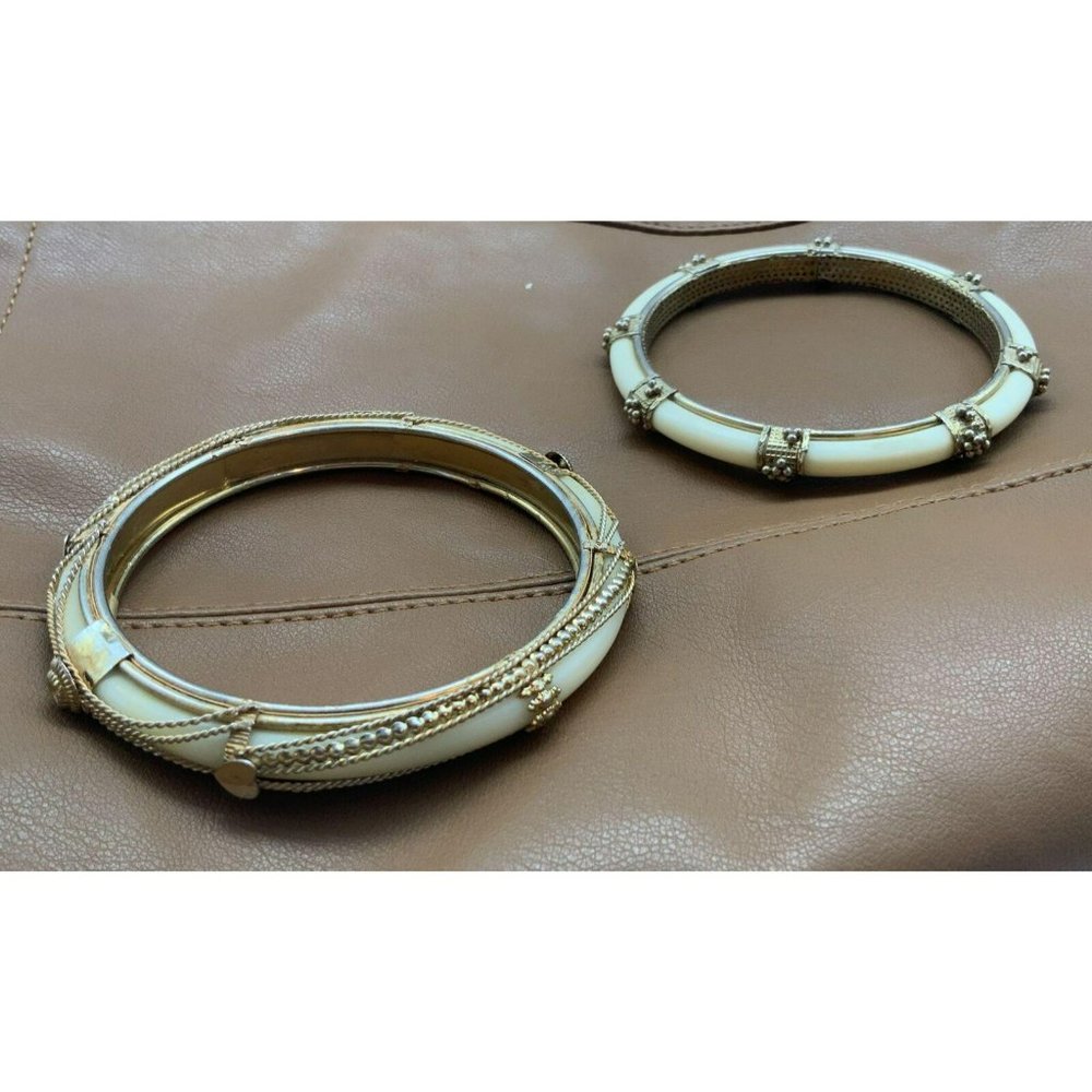 2-Costume jewerly Bracelets white with Gold -Tone